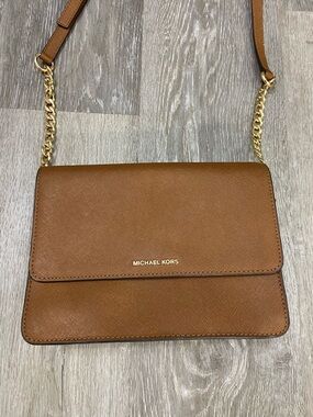 Michael Kors Tan Saffiano Leather Crossbody with Gold Chain